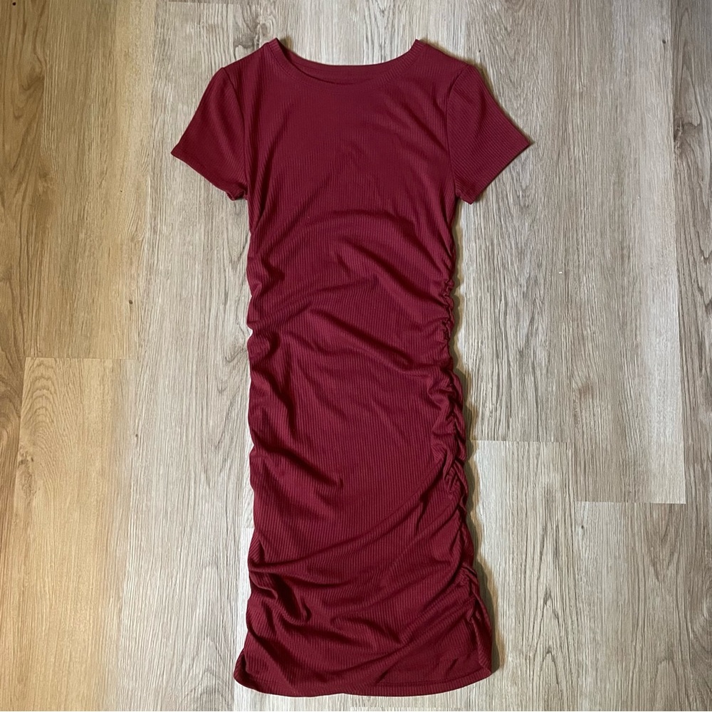 SO Red Ruched Bodycon Midi Dress